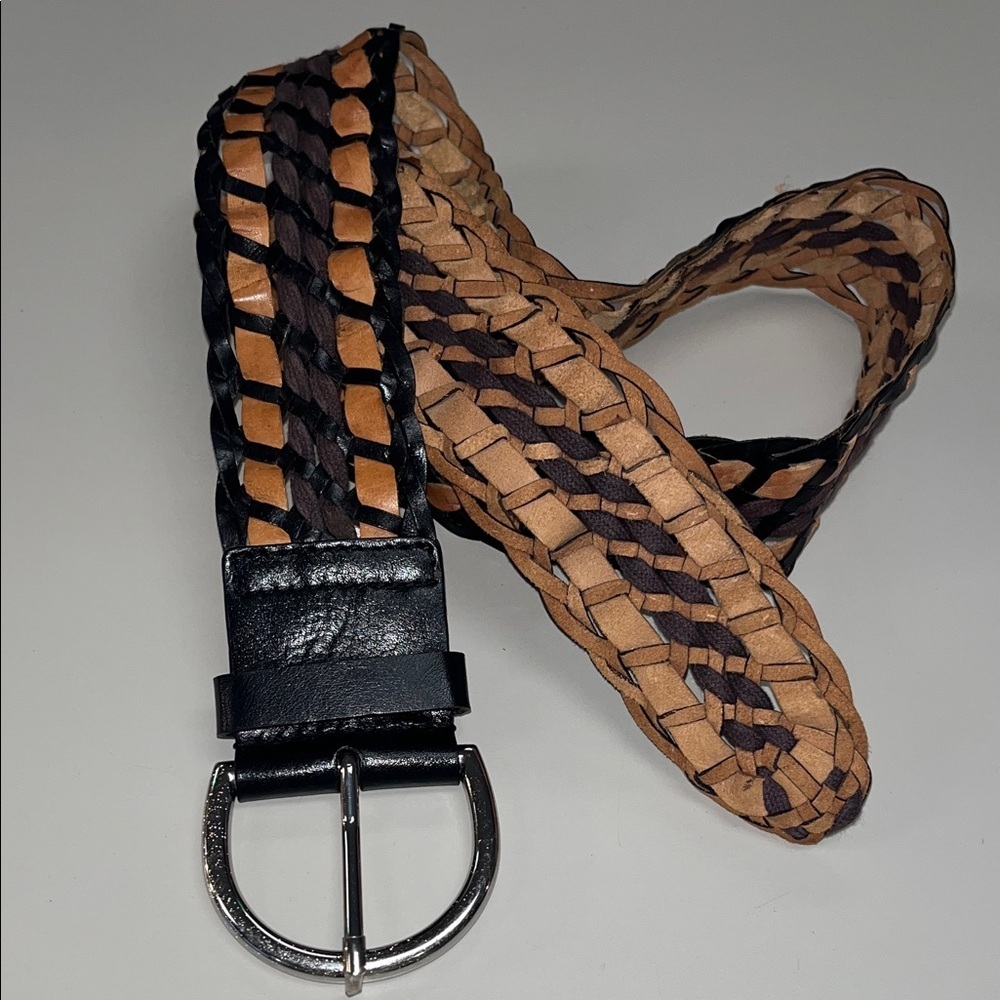 LOFT Women’s Woven Braided Belt in Tan and Black size medium